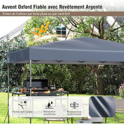 Tonnelle De Jardin Pliable 365 X 225cm, Tente De Jardin Portable Avec Sac De Transport  (gris)