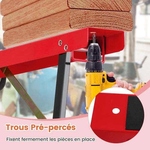 Lot De 2 Tréteaux Portables En Métal Galvanisé, Surface Antidérapante, 100 X 38 X 78 Cm