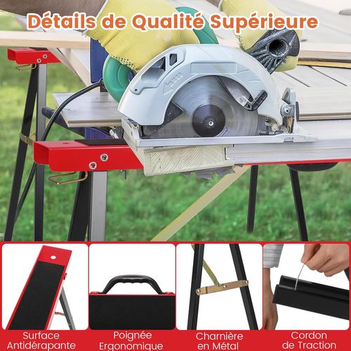 Lot De 2 Tréteaux Portables En Métal Galvanisé, Surface Antidérapante, 100 X 38 X 78 Cm