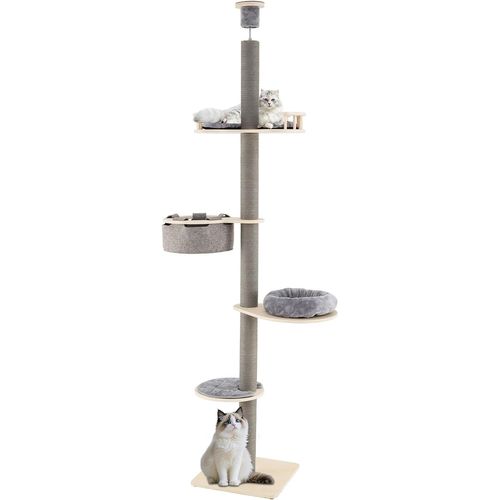 Arbre à Chat Plafond En Bois, Arbre à Chat XXL à 5 Niveaux, 4 Plateformes,(236-271 Cm,gris Foncé)