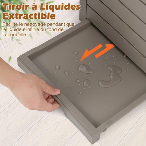 Poubelle Exterieur 118l En Résine, Poubelle De Jardin Avec Couvercle Et Plateau Extractible (2,café)