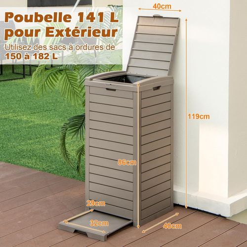 Poubelle Exterieur 118l En Résine, Poubelle De Jardin Avec Couvercle Et Plateau Extractible (2,café)