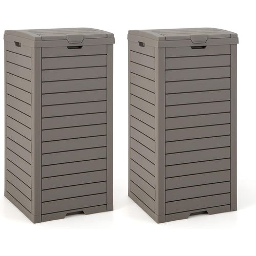 Poubelle Exterieur 118l En Résine, Poubelle De Jardin Avec Couvercle Et Plateau Extractible (2,café)