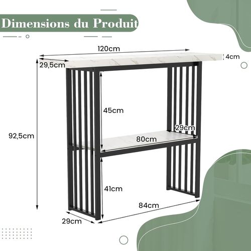 Table Console Marbre à 2 Niveaux Scandinave, Meuble D'entrée Doré Cadre En Métal (noir+blanc)