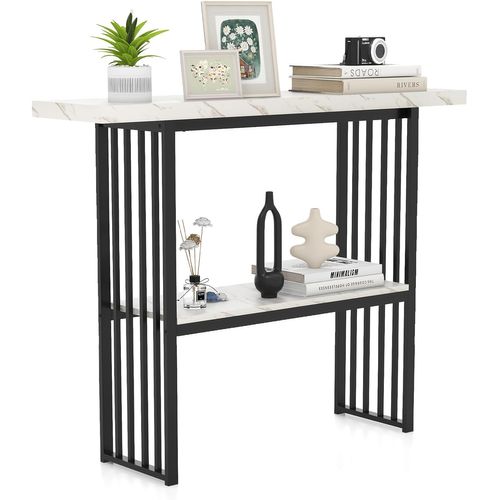 Table Console Marbre à 2 Niveaux Scandinave, Meuble D'entrée Doré Cadre En Métal (noir+blanc)