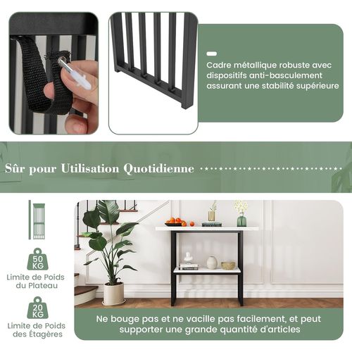 Table Console Marbre à 2 Niveaux Scandinave, Meuble D'entrée Doré Cadre En Métal (noir+blanc)