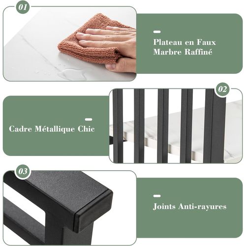 Table Console Marbre à 2 Niveaux Scandinave, Meuble D'entrée Doré Cadre En Métal (noir+blanc)