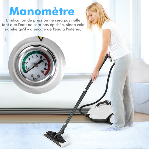 Nettoyeur Vapeur Pression 2000w Avec 15 Accessoires, Balai Vapeur Pressurisé 5 Bars Réservoir 1,8l