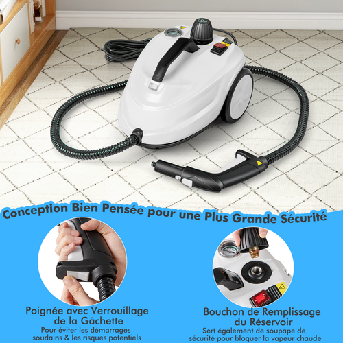 Nettoyeur Vapeur Pression 2000w Avec 15 Accessoires, Balai Vapeur Pressurisé 5 Bars Réservoir 1,8l
