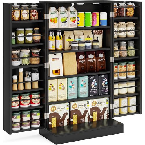 Armoire De Cuisine 2 Portes Avec 16 Étagères, Meuble Cuisine Rangement, Buffet, Noir