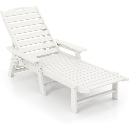 Chaise Longue Jardin Exterieur En Hdpe,197 X 75.5 X 40.5cm, Charge 150 Kg, Blanc
