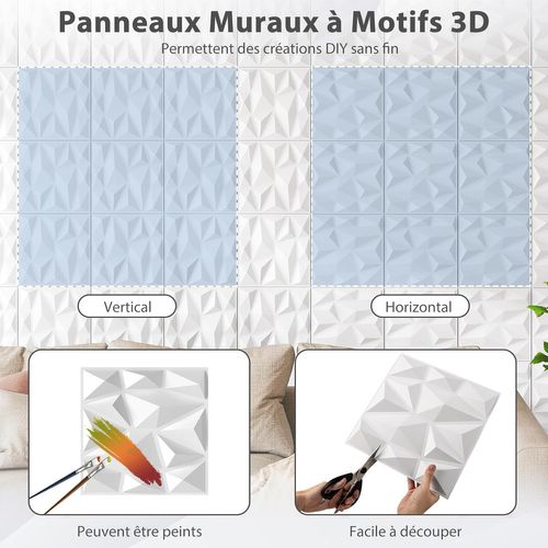 Lot De 100 Panneaux Muraux 3d,décoration Murale En Pvc Résistant Au Feu,30x30cm(9㎡,blanc)