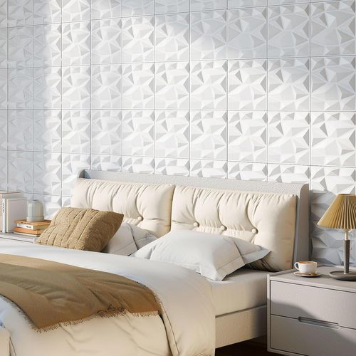 Lot De 100 Panneaux Muraux 3d,décoration Murale En Pvc Résistant Au Feu,30x30cm(9㎡,blanc)