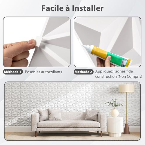 Lot De 100 Panneaux Muraux 3d,décoration Murale En Pvc Résistant Au Feu,30x30cm(9㎡,blanc)