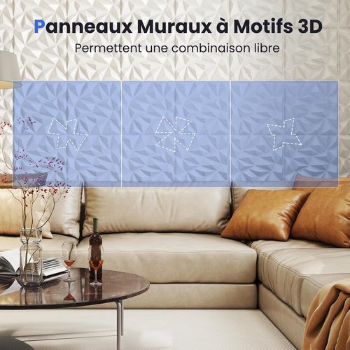 Lot De 20 Panneaux Muraux 3d, Décoration Murale Intérieure En Pvc Décoratifs,50 X 50 Cm (5 ㎡,blanc)