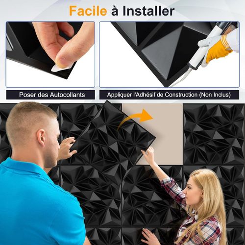 Lot De 40 Panneaux Muraux 3d,décoration Murale En Pvc Décoratifs En Diamant,50x50cm(10㎡,noir)