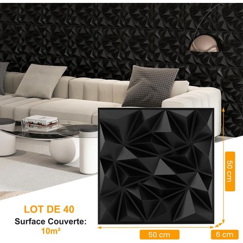 Lot De 40 Panneaux Muraux 3d,décoration Murale En Pvc Décoratifs En Diamant,50x50cm(10㎡,noir)