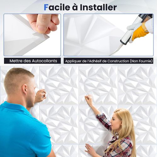 Lot De 40 Panneaux Muraux 3d,décoration Murale En Pvc Décoratifs En Diamant,50x50cm(10㎡,blanc)