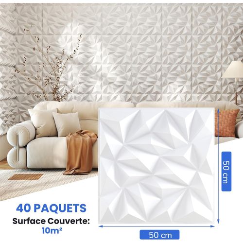 Lot De 40 Panneaux Muraux 3d,décoration Murale En Pvc Décoratifs En Diamant,50x50cm(10㎡,blanc)