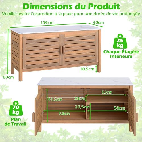 Armoire De Rangement En Bois D'acacia à 2 Portes, Conteneur De Rangement Extérieur à 2 Portes