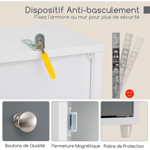 Meuble De Rangement Salle De Bain,meuble Colonne Avec 2 Placards à Porte,20x20x180cm(gris+blanc)