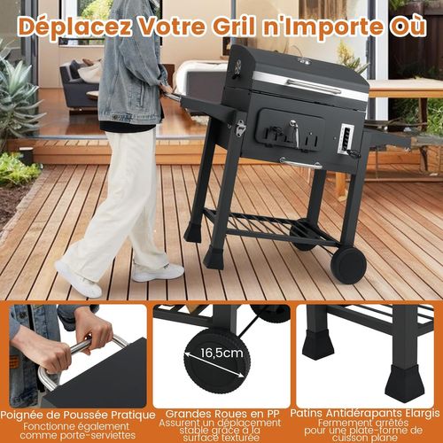 Barbecue à Charbon De Bois Extérieur Avec Tables Latérales Pliantes Plateau à Charbon