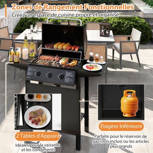 Barbecue Gaz Propane 3 Brûleurs, 24,000 Btu Avec Grilles En Acier Inoxydable et Roulettes