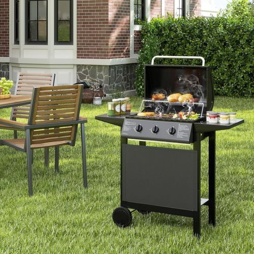 Barbecue Gaz Propane 3 Brûleurs, 24,000 Btu Avec Grilles En Acier Inoxydable et Roulettes