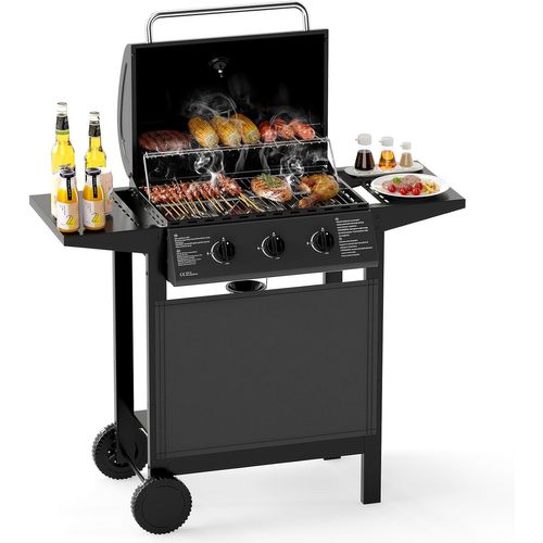 Barbecue Gaz Propane 3 Brûleurs, 24,000 Btu Avec Grilles En Acier Inoxydable et Roulettes