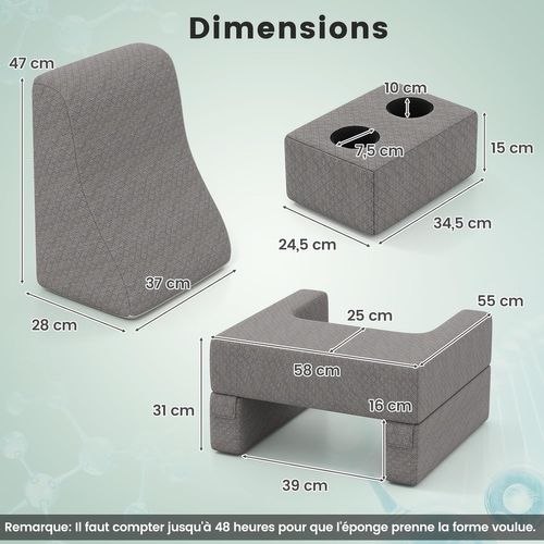 Ensemble De Coussin De Lecture 3 Pièces, Bureau Portable Extra Large Avec Sous-verre, Gris