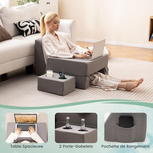 Ensemble De Coussin De Lecture 3 Pièces, Bureau Portable Extra Large Avec Sous-verre, Gris