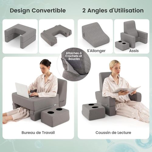 Ensemble De Coussin De Lecture 3 Pièces, Bureau Portable Extra Large Avec Sous-verre, Gris