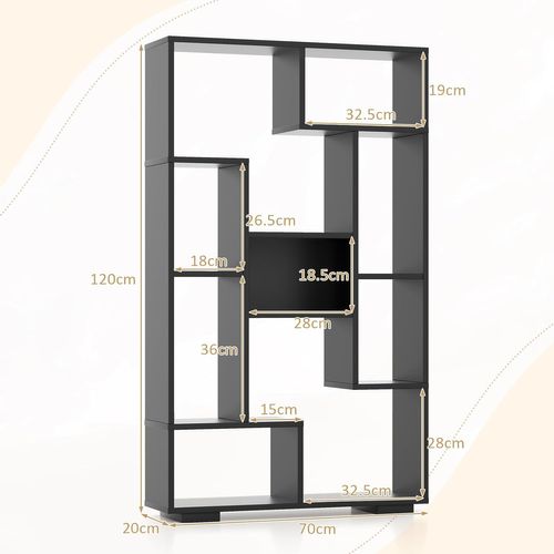 Bibliothèque Étagère à 9 Compartiments Ouvertes, Bibliothèque De Cloison, 20 X 70 X 120 Cm (noir)