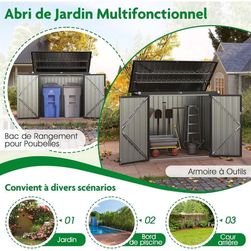 Abri De Jardin En Métal Galvanisé 1,5 M², Cache Poubelle Exterieur, Rangement Etanche (vert)
