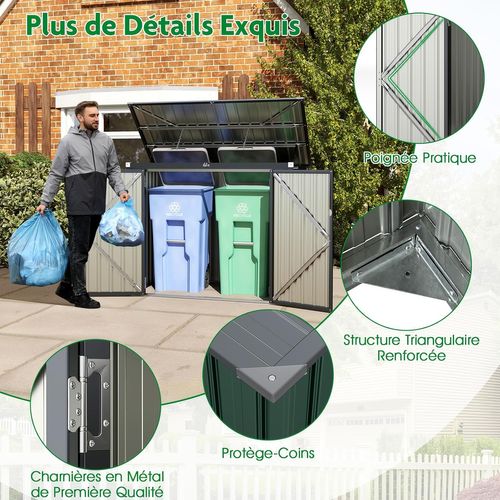 Abri De Jardin En Métal Galvanisé 1,5 M², Cache Poubelle Exterieur, Rangement Etanche (vert)