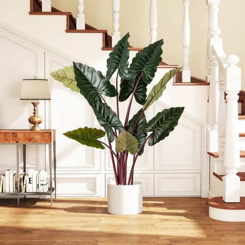 Plante Artificielle De 160 Cm, Taro Arc-en-ciel En Pot Avec 11 Feuilles Fausse Tiges Flexibles