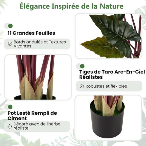 Plante Artificielle De 160 Cm, Taro Arc-en-ciel En Pot Avec 11 Feuilles Fausse Tiges Flexibles