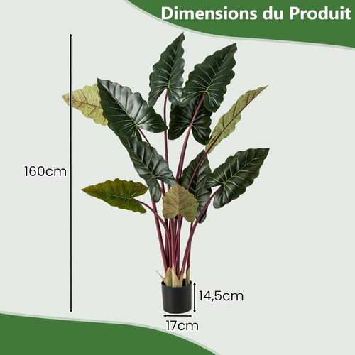 Plante Artificielle De 160 Cm, Taro Arc-en-ciel En Pot Avec 11 Feuilles Fausse Tiges Flexibles