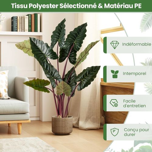 Plante Artificielle De 160 Cm, Taro Arc-en-ciel En Pot Avec 11 Feuilles Fausse Tiges Flexibles