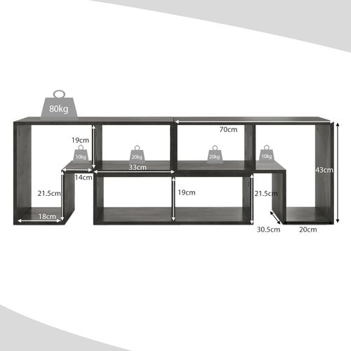Meuble TV Bois 6 Compartiments En 3 Pièces Modulaire, Meuble TV Angle Extensible 134-180cm