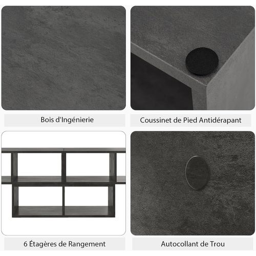 Meuble TV Bois 6 Compartiments En 3 Pièces Modulaire, Meuble TV Angle Extensible 134-180cm