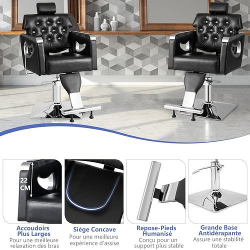 Fauteuil De Coiffure Hydraulique Rotative à 360°, Dossier Rembourré Appui-tête Réglable