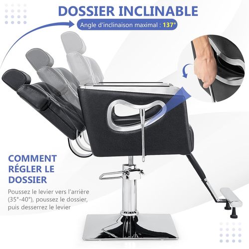 Fauteuil De Coiffure Hydraulique Rotative à 360°, Dossier Rembourré Appui-tête Réglable