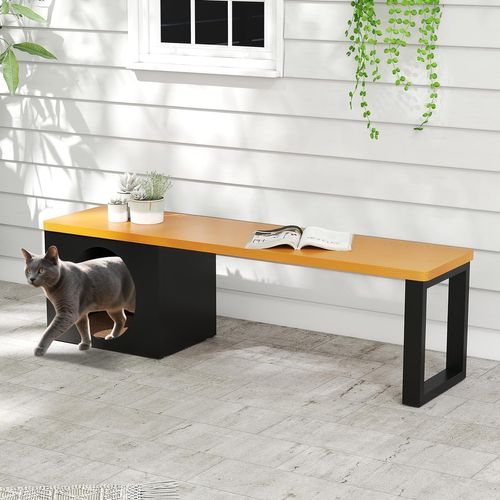 Banc Exterieur Jardin Avec Niche Pour Chat, Charge 450 Kg, Planche à Griffer, 150 X 38 X 44 Cm