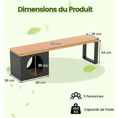 Banc Exterieur Jardin Avec Niche Pour Chat, Charge 450 Kg, Planche à Griffer, 150 X 38 X 44 Cm