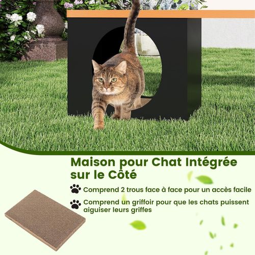 Banc Exterieur Jardin Avec Niche Pour Chat, Charge 450 Kg, Planche à Griffer, 150 X 38 X 44 Cm