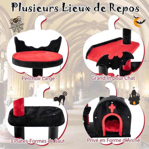 Arbre à Chat Gothique 134 Cm, Condo En Forme De Cercueil, Coussin Amovible, (58 × 48 × 134 Cm)