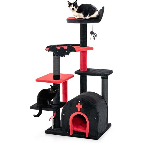 Arbre à Chat Gothique 134 Cm, Condo En Forme De Cercueil, Coussin Amovible, (58 × 48 × 134 Cm)