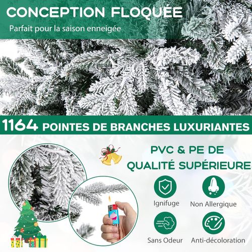 Sapin De Noël Artificiel Lumineux LED 218 Cm, 1164 Branches Articulées Avec 350 LED