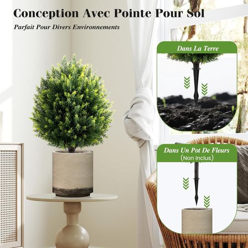 Ensemble De 2 Boules D'arbres Topiaires Artificiels De 61 Cm, Faux Arbustes En Cèdre